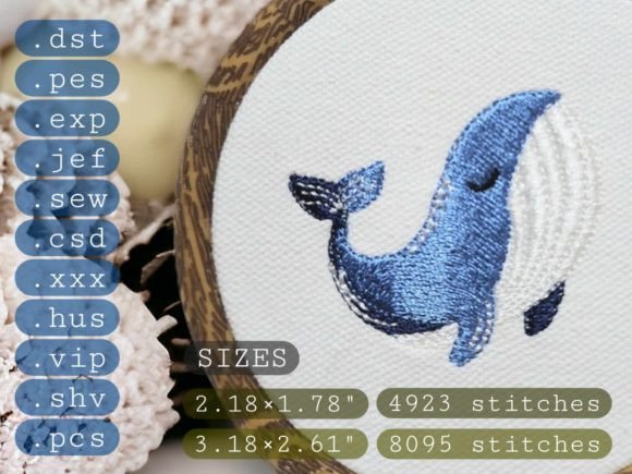 Blue Whale Machine Embroidery Design