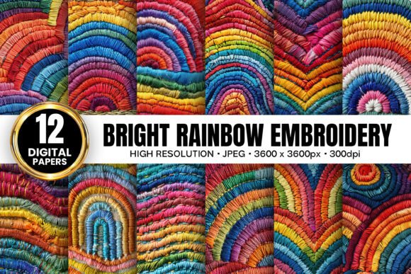 Bright Rainbow Embroidery Digital Papers Review