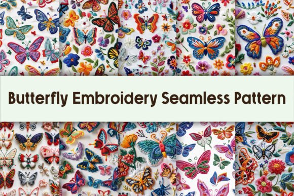 Butterfly Embroidery Seamless Pattern