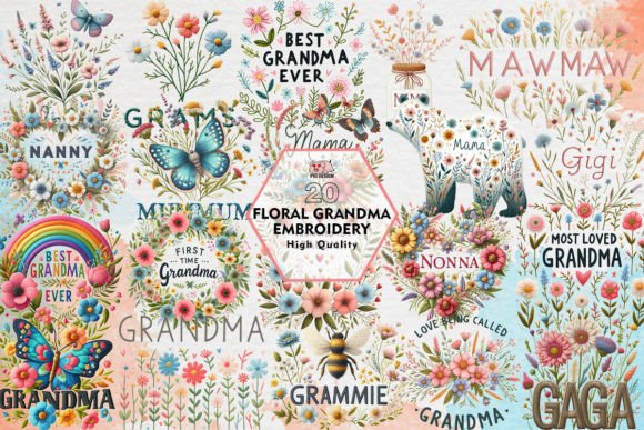 Floral Grandma Embroidery Sublimation