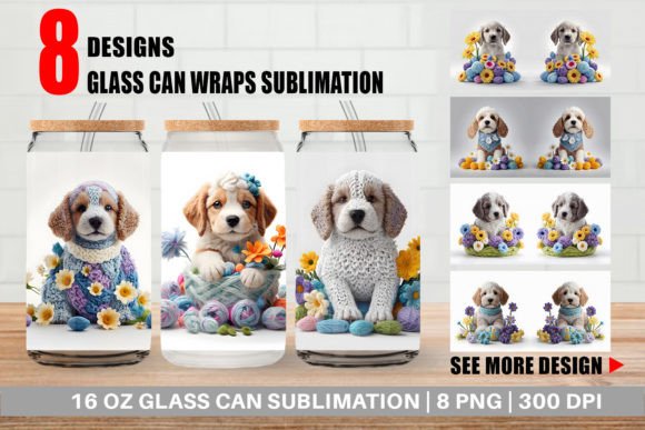 Glass Can Puppy Easter Embroidery