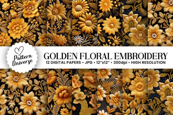 Gold Flowers Embroidery Digital Papers Review