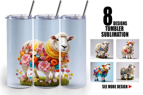 Tumbler Sheep Easter Embroidery