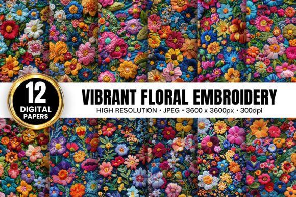 Vibrant Floral Embroidery Digital Papers Review
